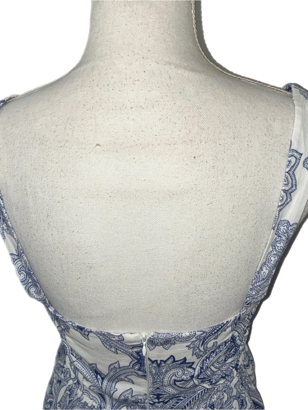 Zara Blue Paisley Print Sweetheart Mini Summer Sundress Cotton and Linen Blend - Picture 6 of 9